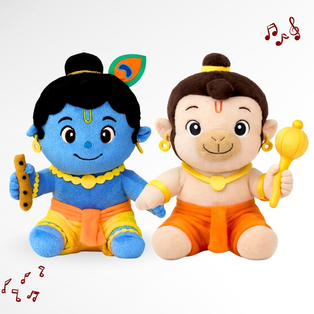 ClapCuddles™ Krishna & Hanuman Mantra Chanting Plush Combo