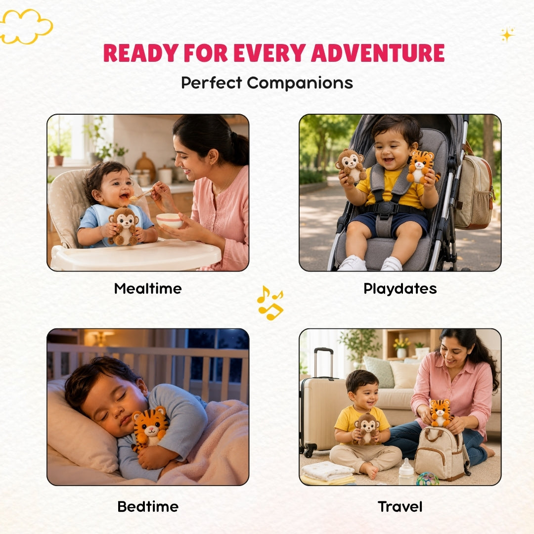 Tiger & Monkey Rhymes Plush Set | Interactive Animal Sounds Plush Toys – ClapCuddles™