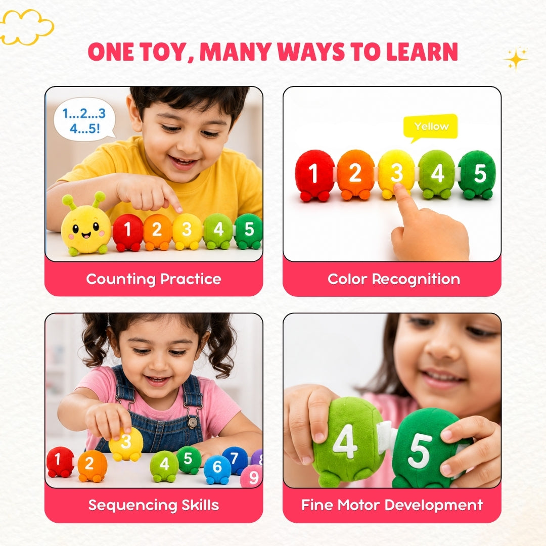 Educational toy with numbers and colors for learning counting, color recognition, sequencing, and fine motor skills.