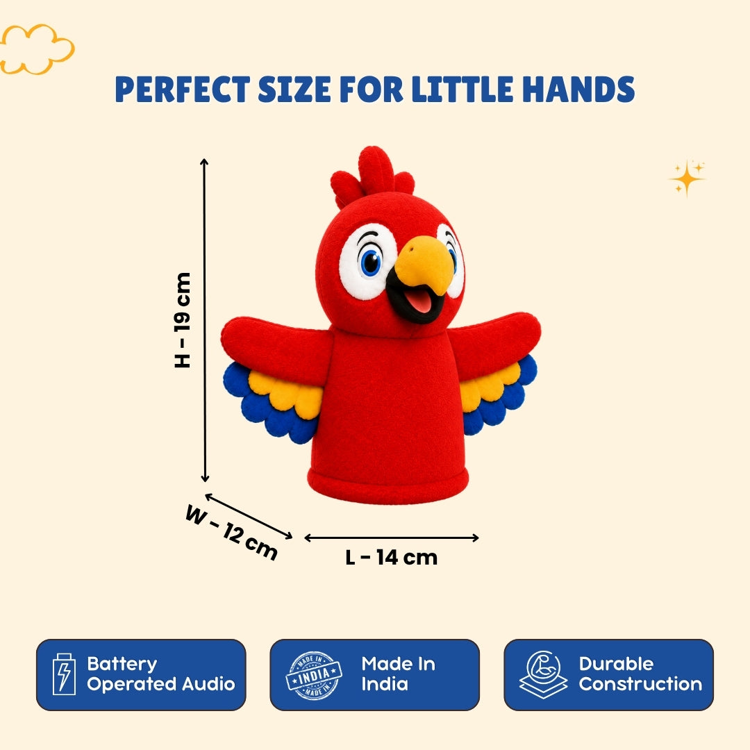 ClapCuddles™ Parrot StoryTeller Puppet™ - Interactive Talking Hand Puppet with Sound & 2 Story Rhymes | 3+ Years
