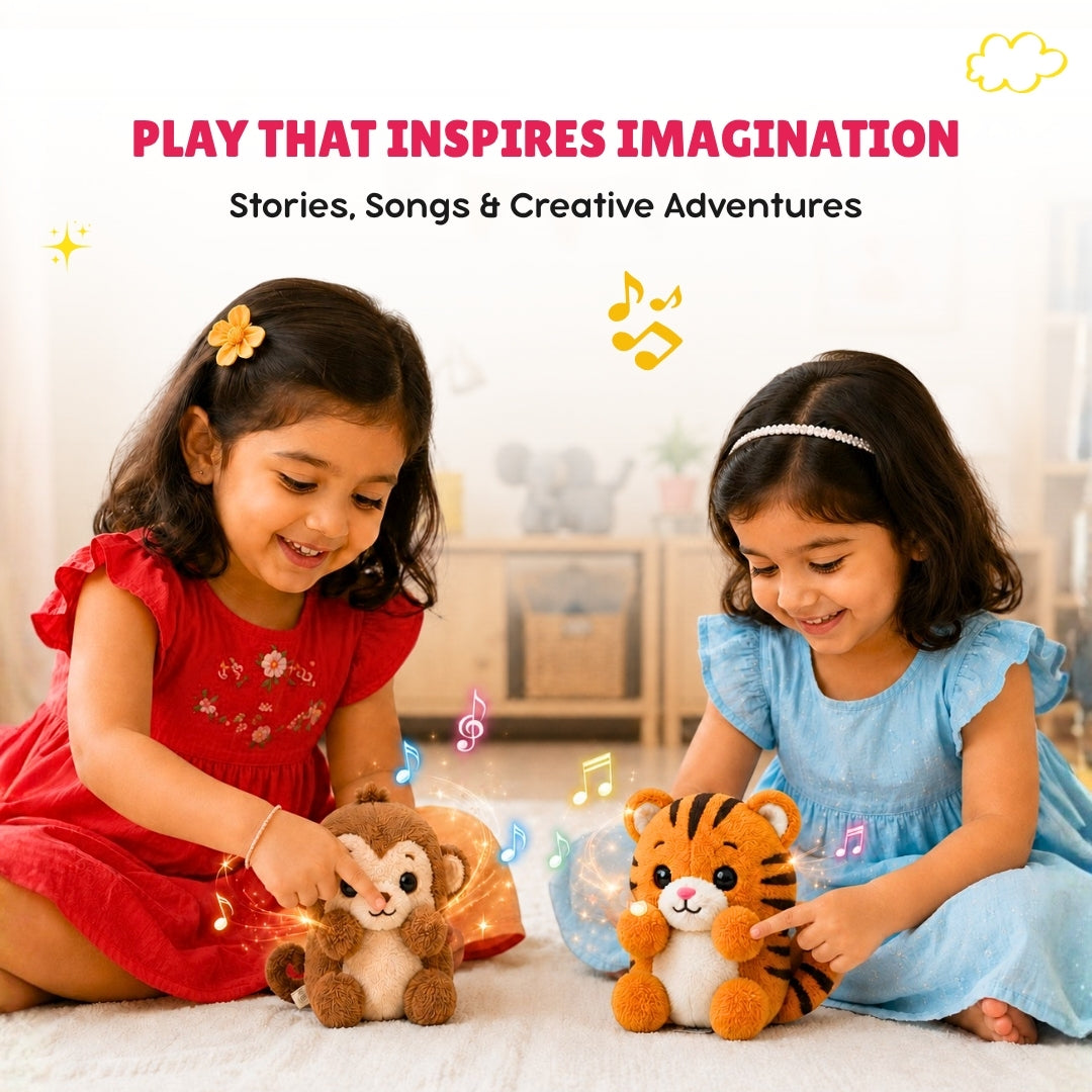 Tiger & Monkey Rhymes Plush Set | Interactive Animal Sounds Plush Toys – ClapCuddles™