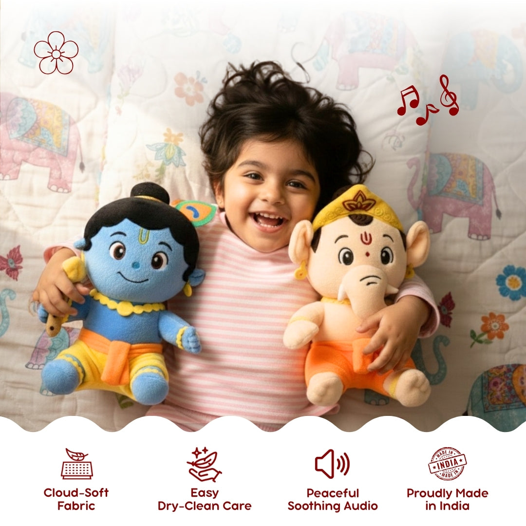 ClapCuddles™ Krishna & Ganesha Mantra Chanting Plush Combo