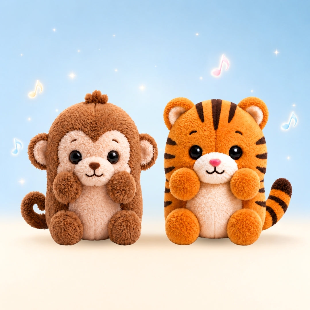 Tiger & Monkey Rhymes Plush Set | Interactive Animal Sounds Plush Toys – ClapCuddles™