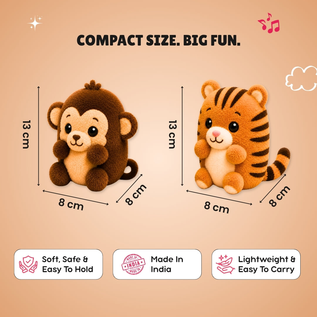 Tiger & Monkey Rhymes Plush Set | Interactive Animal Sounds Plush Toys – ClapCuddles™